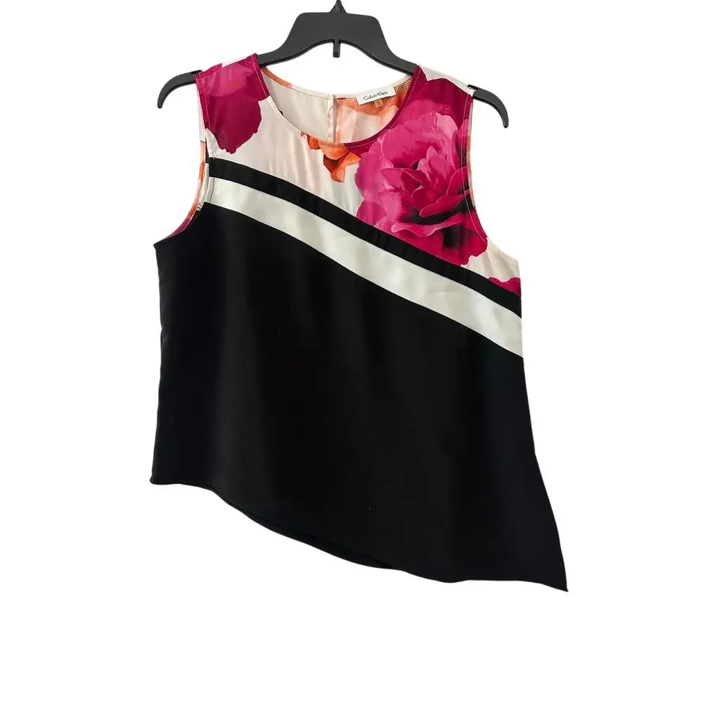 Calvin Klein Asymmetrical Top XL Floral Contrast Print